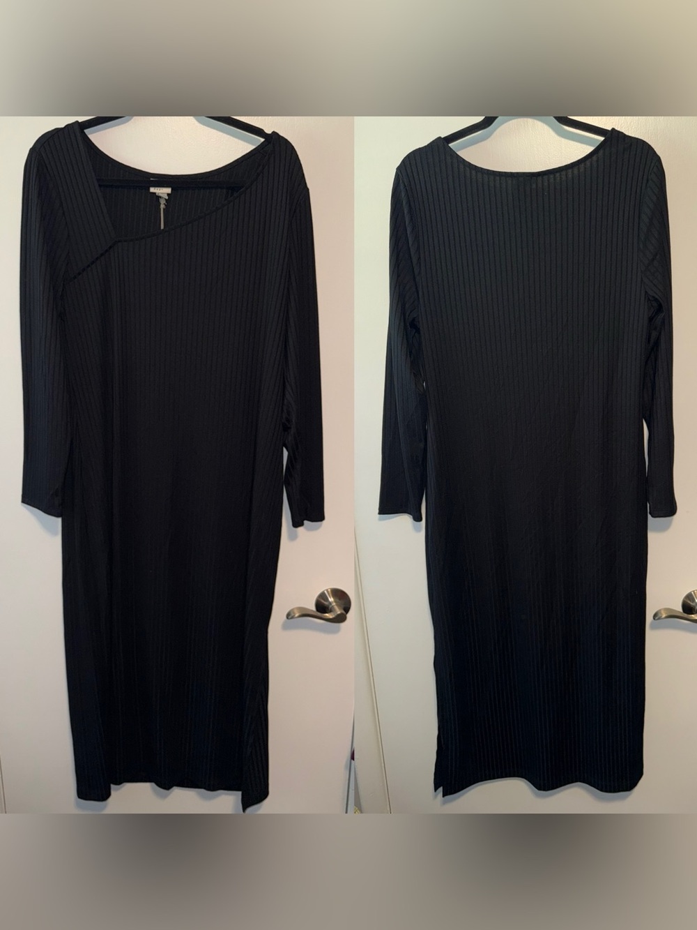 a new day Black Ribbed Long-Sleeve Midi Dress